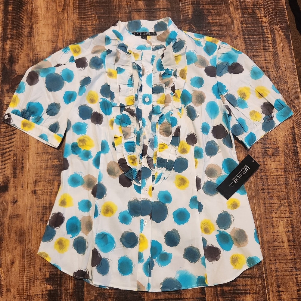 Lafayette 148 Short-Sleeve Shirt Size 8 Women's New With Tags MSRP $268